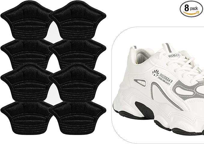 4 Pairs Shoe Guards, Back Heel Cushion Inserts, Loose Shoes Too Big, Reusable Adhesive Guards Liners Protect Improved Women Men Shoe Fit & Comfort (4 Black)