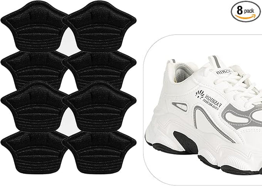 4 Pairs Shoe Guards, Back Heel Cushion Inserts, Loose Shoes Too Big, Reusable Adhesive Guards Liners Protect Improved Women Men Shoe Fit & Comfort (4 Black)