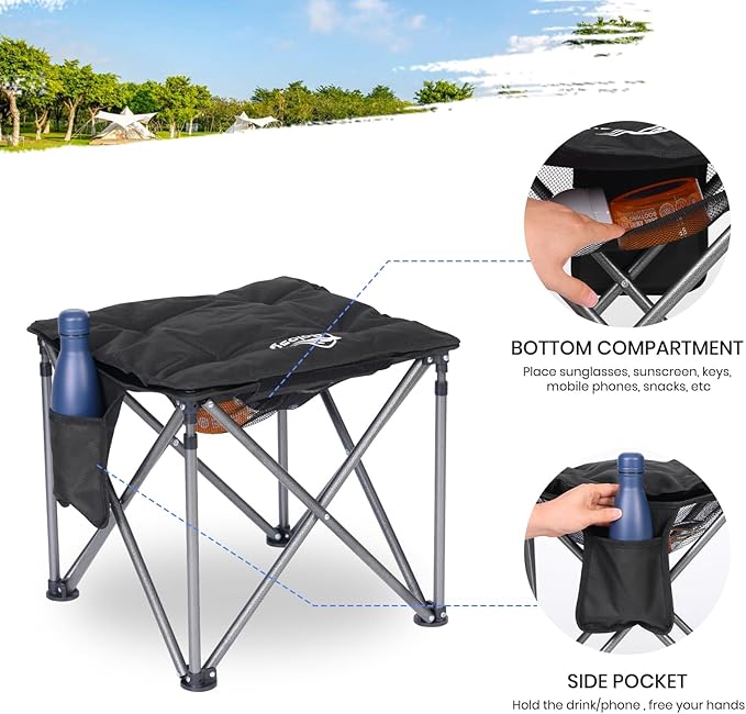 2 Pack Camping Stool with Removable Padded Folding Outdoor Stool Camping Stool Padded Oversized Ottoman Camping Chair Foot Rest Camp Stool Folding Stools