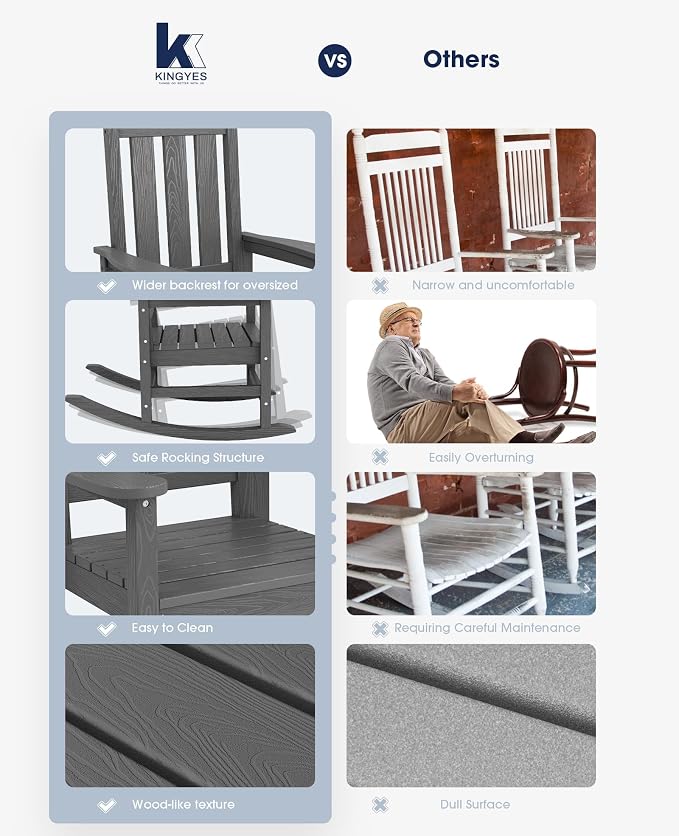 Oversized Outdoor Rocking Chair Set of 4, HDPE Patio Rockers - Image 8