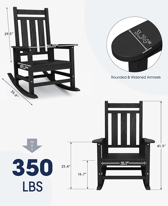 Oversized Outdoor Rocking Chair Set of 6, HDPE Patio Rockers - Image 3