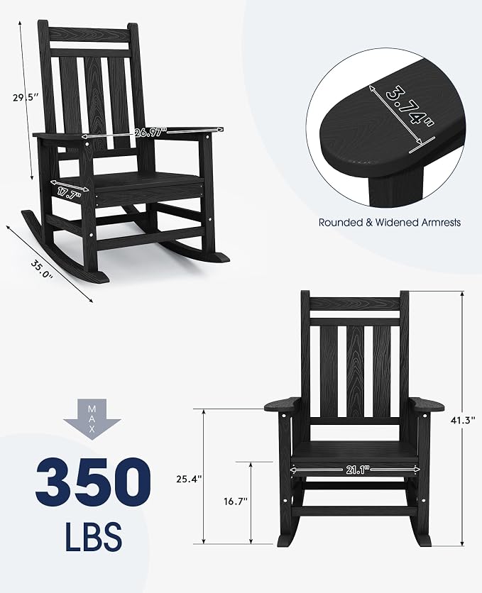 Oversized Outdoor Rocking Chair Set of 4, HDPE Patio Rockers - Image 3