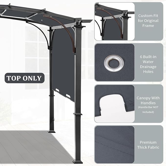 slashome 200 x 103 Pergola Replacement Canopy, Fits L-PG152PST-B, Dark Gray | - Image 4