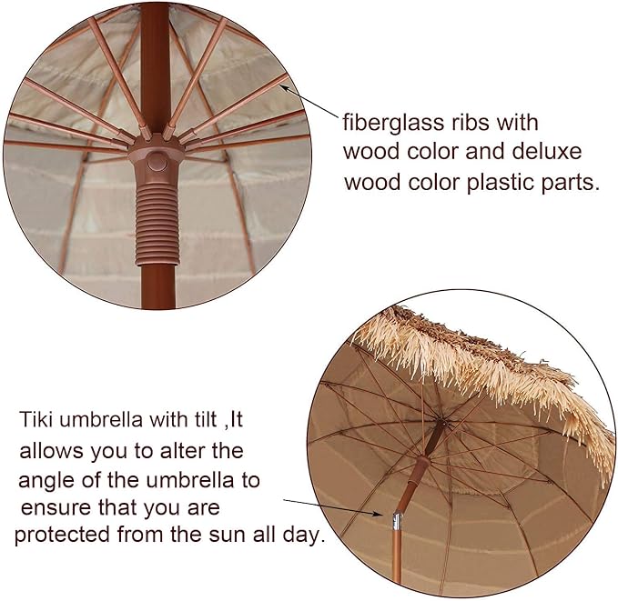 AMMSUN 7.5ft Hula Thatched Tiki Patio Beach Umbrella Hawaiian Style 10 Ribs UPF - Image 4