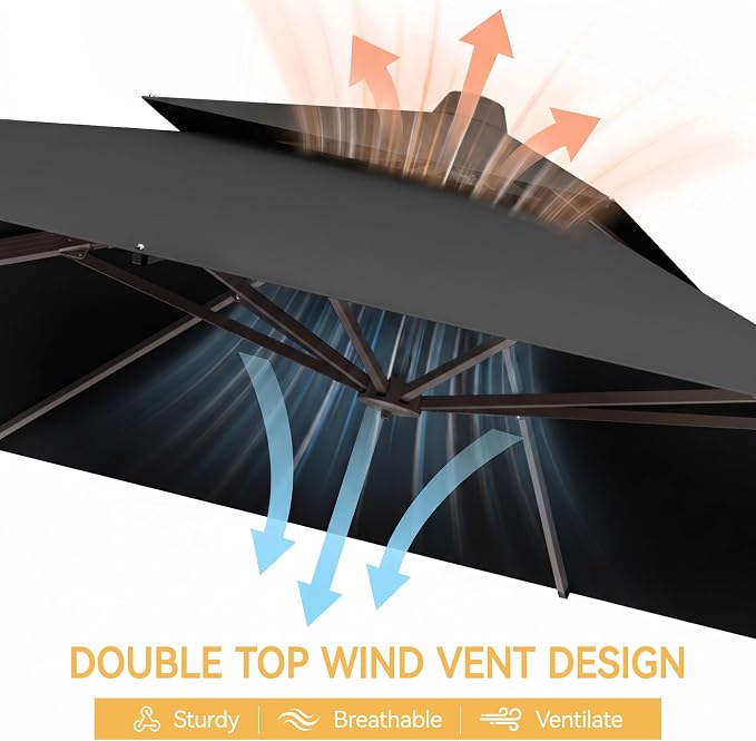 10x10 FT Patio Cantilever Umbrella, Rectangular Heavy Duty Offset Umbrella - Image 7
