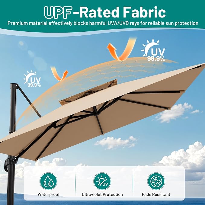 11×11 FT Double-Top Cantilever Patio Umbrella, Outdoor Umbrellas - Image 5