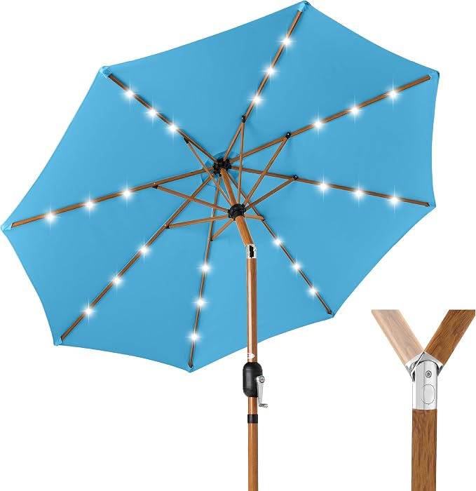 Best Choice Products 10ft Solar Market Patio Umbrella w/Woodgrain Pattern Pole by Unknown