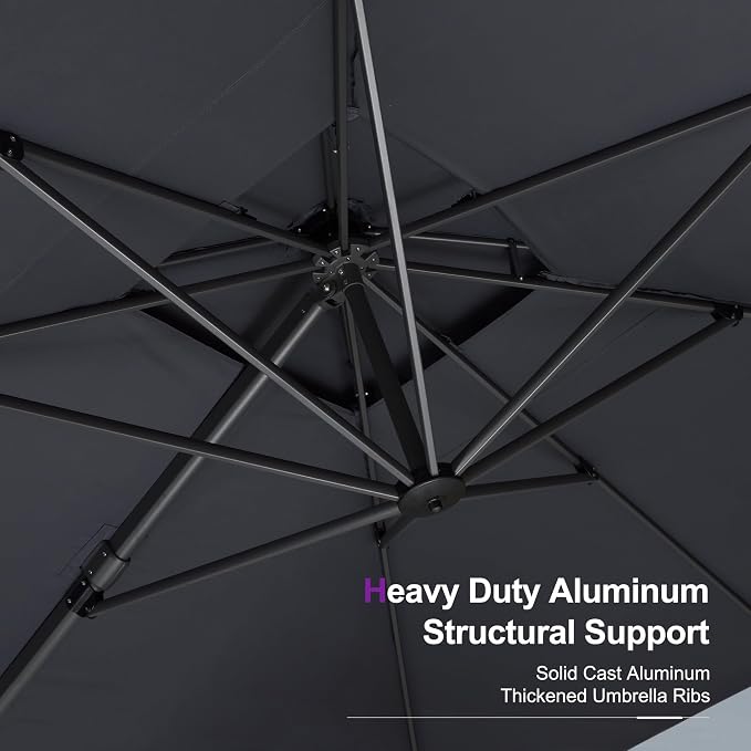 PURPLE LEAF Patio Umbrella 12' X 12' Heavy Duty Umbrella Double Top Grey | - Image 7