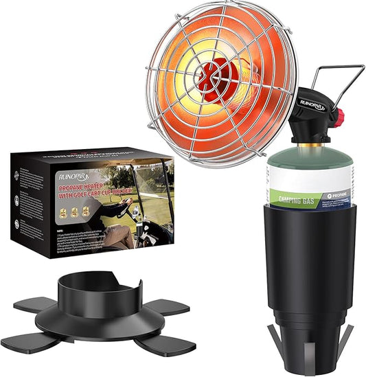 Golf Cart Heater,9,200BTU Portable Propane Camping Heater,2-in-1,with Cup Holder&Foldable Propane Cylinder Stand for EZGO Yamaha Club Car,Camping,Tents,Hunting,Ice Fishing(Fuel Cylinder not included)