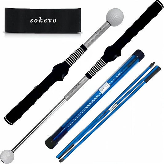 Retractable Golf Swing Training Aid,Rhythm Click Sound Warm Up Golf Swing Trainer,Golf Grip Trainer Attachment -Strength & Tempo Training for Chipping Hitting,Golf Accessories for Men-BONUS Items