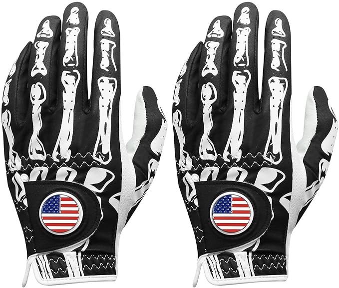 FINGER TEN Golf Gloves Men Right Handed Golfer Left Hand with Ball Marker 2 Pack Leather Breathable Comfortable Weathersof Grip Size Small Medium ML Large XL