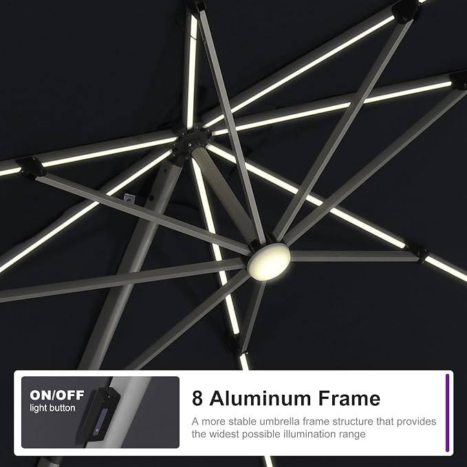 PURPLE LEAF Cantilever Umbrella 9' X 9' Solar LED Light Patio Deck, Stays bright - Image 3