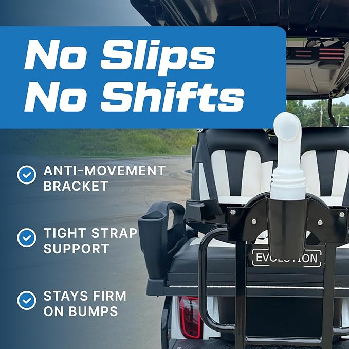 Evolution Golf Bag Holder Attachment with Sand Bottle Kit - Fits Golf Carts 4 & 6 Passenger Model - Durable Golf Cart Bag Carrier with Easy Installation, Secure Fit & Weather Resistant Design | Black
