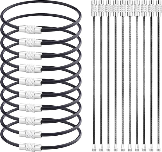 20pcs Stainless Steel Wire Keychains Aircraft Cable Cable Key Ring for Hanging ID Tags or Luggage Tags,6.3 inch 2mm Black