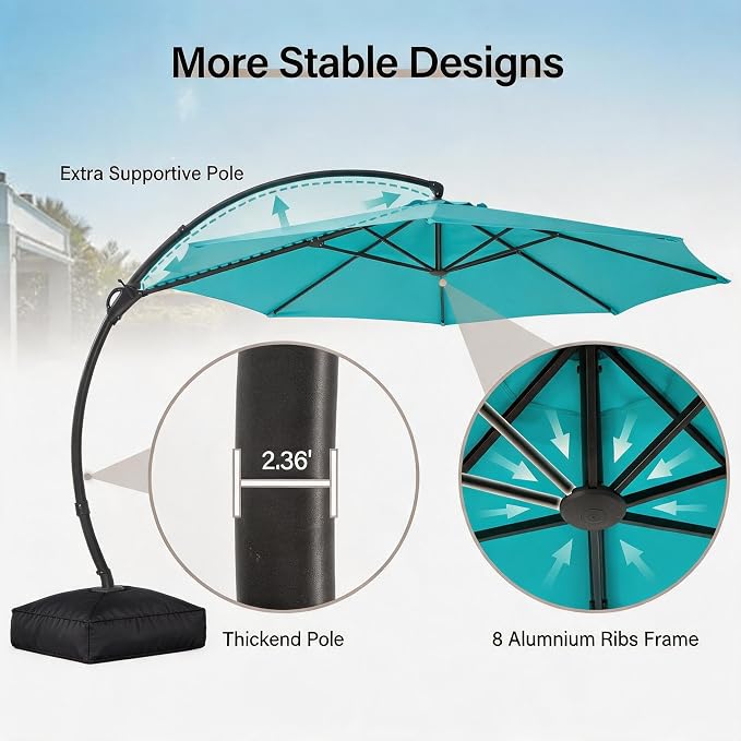 Outdoor Patio Umbrella with Base, 12 FT Deluxe Curvy Cantilever Umbrella Heavy - Image 8