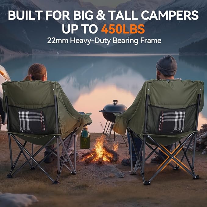 Oversized 2 Pack Camping Chairs, Padded Camping Chair Support 450LBS - Image 5