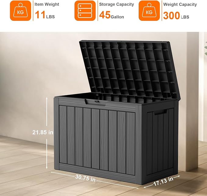 PatioZen 45 Gallon Resin Deck Box, Lockable Patio Outdoor Storage Box - Image 5