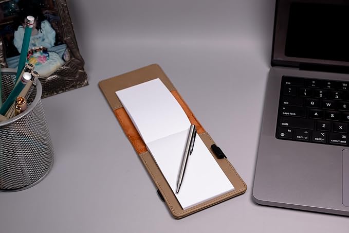 LaserGram Mini Padfolio with Notepad and Pen, Golfer Golfing, Personalized Engraving Included (Light Brown)