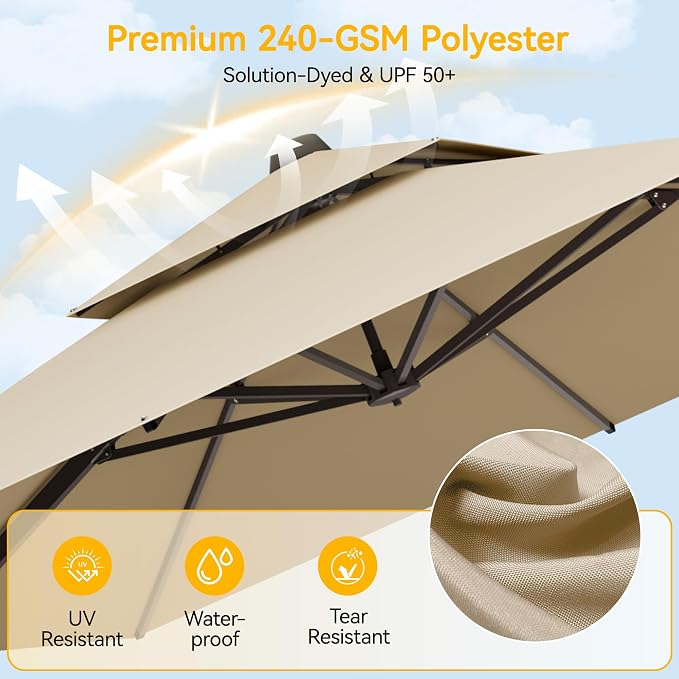 10x10 FT Patio Cantilever Umbrella, Rectangular Heavy Duty Offset Umbrella - Image 3