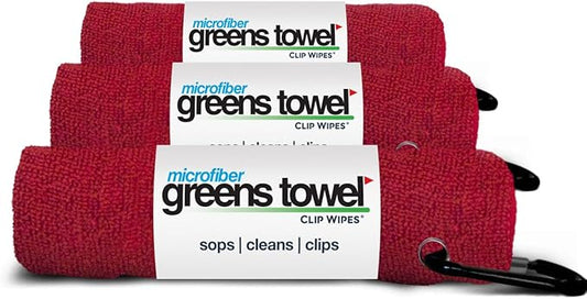 Red 3 Pack Golf Towel Set for Golf Bags with Clip, Plush Microfiber Nap Fabric, 16x16, The Original (Cardinal Red)