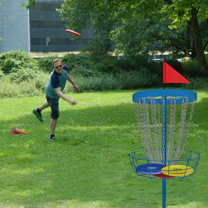 Disc Golf Basket - Portable Disc Golf Target with Heavy Duty 24-Chains Come with 6pcs Disc Golf Discs and Carry Bag, Ground Stake -Suitable for Players of All Levels - Multi Color Available