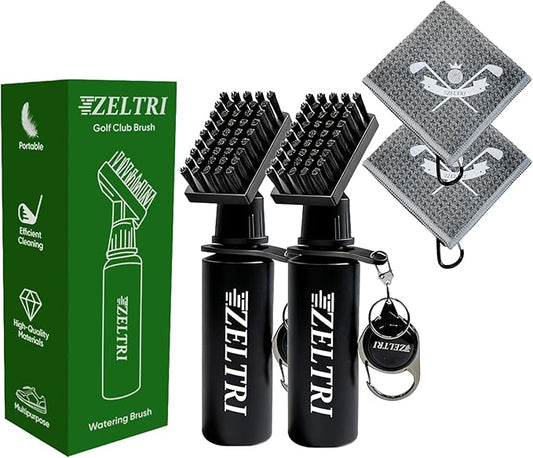 Golf Club Brush Cleaner with Retainer Clip and 8.0 x 8.0 in Golf Towel - Holds 4 Oz Water Durable Nylon Bristles for Easy Cleaning Essentials Golf Accessories