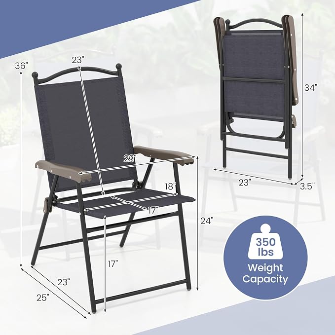 GIANTEX Set of 4 Patio Folding Chairs, Outdoor Patio Dining Chairs w/Armrest - Image 3