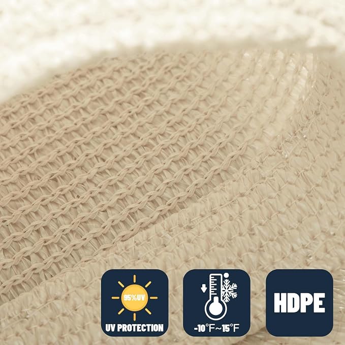 SUNNY GUARD Custom Size 11'x18' Rectangle Butter Cream UV Block Sunshade - Image 4