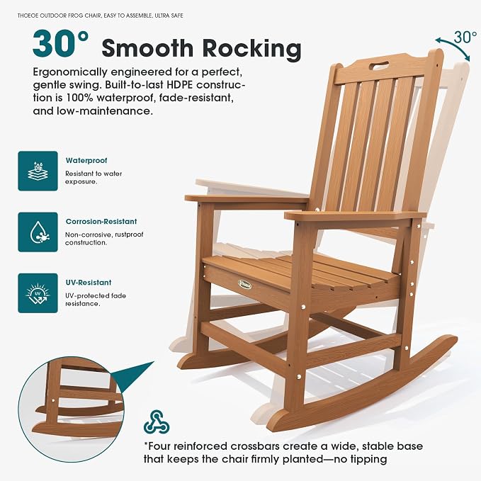 THOEOE Outdoor Rocking Chairs Set of 8, Oversized Patio Rocking Chair | HDPE - Image 3