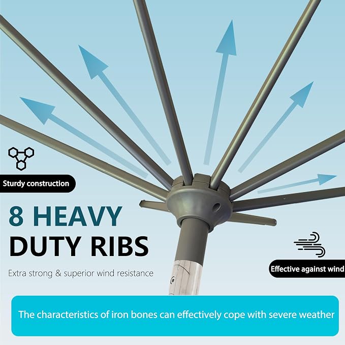 9FT Large Outdoor Patio Umbrella Pool Market Umbrella-UV Resistant, Easy Push - Image 4