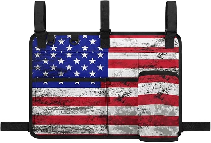 American Flag Golf Cart Bag, Golf Cart Rear Seat Organizer with Open Pockets for Golf Balls & Bottles