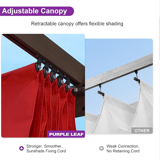 PURPLE LEAF Patio Pergola 10' X 10' Retractable Shade Patio Cover, Terra | - Image 3