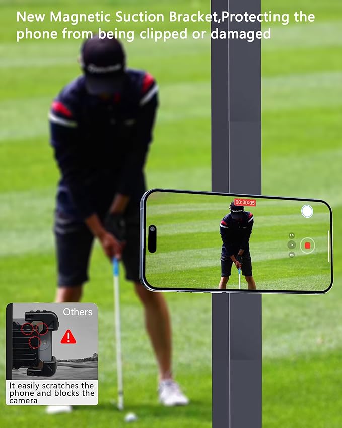 Magnetic Golf Cart Phone Holder：360 ° Rotatable Anti Shake Alloy Phone Mount Compatible with Mag-Safe iPhone 16-12 - Golf Cart Accessories Suitable for EZGO, Club Car, Yamaha, Icon