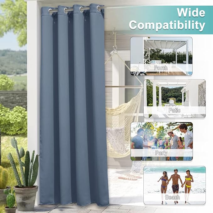 NICETOWN 2 Panels Stone Blue Outdoor Curtains - Image 6