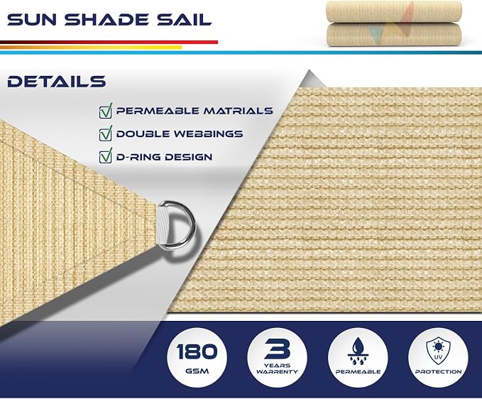 WINDSCREEN4LESS 22' x 22' x 22' Sun Shade Sail UV Block Fabric Canopy in Sand - Image 3
