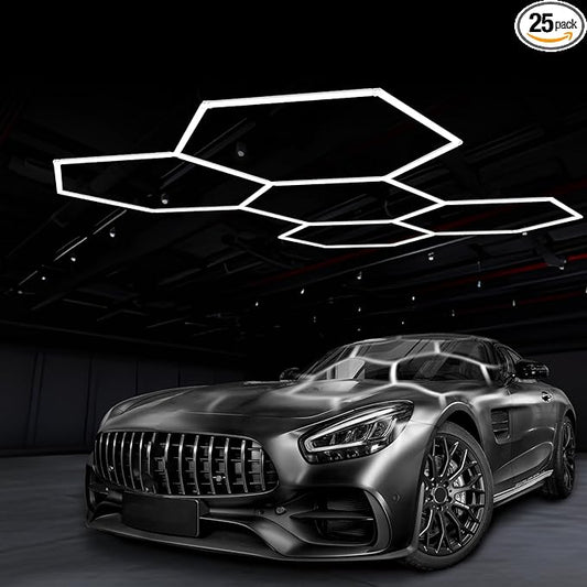 Hexagon Garage LED Lights.Higher Brightness 5 Grid 220W 26400LM 6500K Honeycomb Hexagon Ceiling Led Light with Rectangle Frame.Honeycomb Hex Led Light System for Garage Barbershop Warehouse Basement
