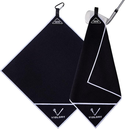 Magnetic Golf Towel for Bag 18" x 18" with Clip Exclusive Cleaning Pocket Microfiber Waffle Ultra Absorbent Club Ball Cleaner Essential Golf Accessories and Gifts for Men Women(Black 1 Pack)