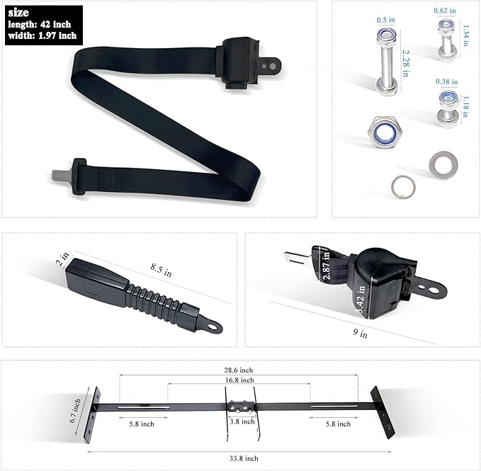 Retractable Golf Cart Seat Belt Bracket Kit for EZGO, Club Car, Yamaha