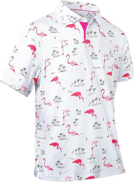 Mens Golf Shirts Quick Dry Moisture Wicking Casual Short Sleeve Performance Athletic Print Collared Stylish Men Polo Shirt