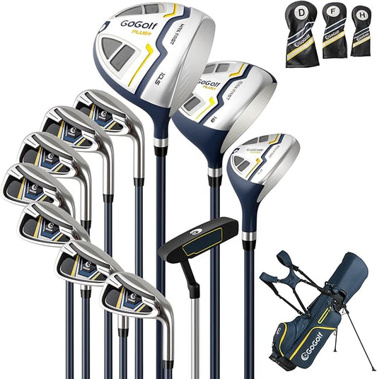 Goplus Complete Golf Club Set for Men, 12 Pieces Right Hand Golf Clubs with #1 Driver, #3 Fairway, #5 Hybrid, #5, #6, #7, #8, #9, #P & #S Irons, Putter, 3 Head Covers, Golf Stand Bag, Rain Hood