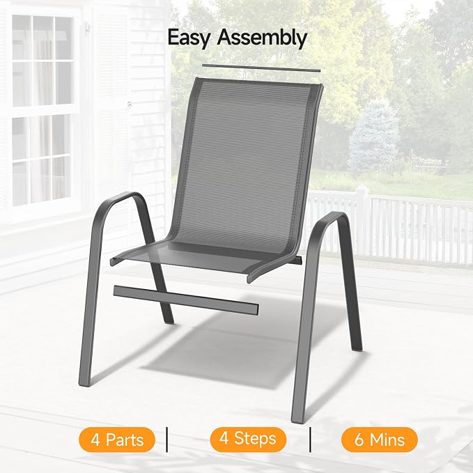 Patio Chairs Set of 6, Stackable Outdoor Dining Chairs | All Weather Dining Set - Image 6