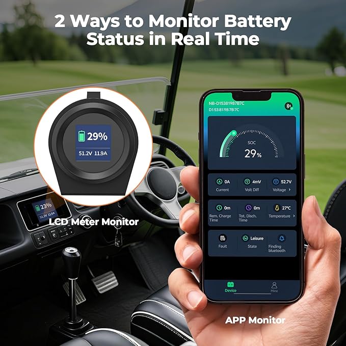 48V 100Ah Lithium Golf Cart Battery, PowerUrus 48V Lithium Golf Cart Battery, 48V 100Ah LiFePO4 Batteries, Built-in Max 300A BMS, with LCD Monitor & Mobile APP, 4000+ Cycles, Perfect for Golf Carts
