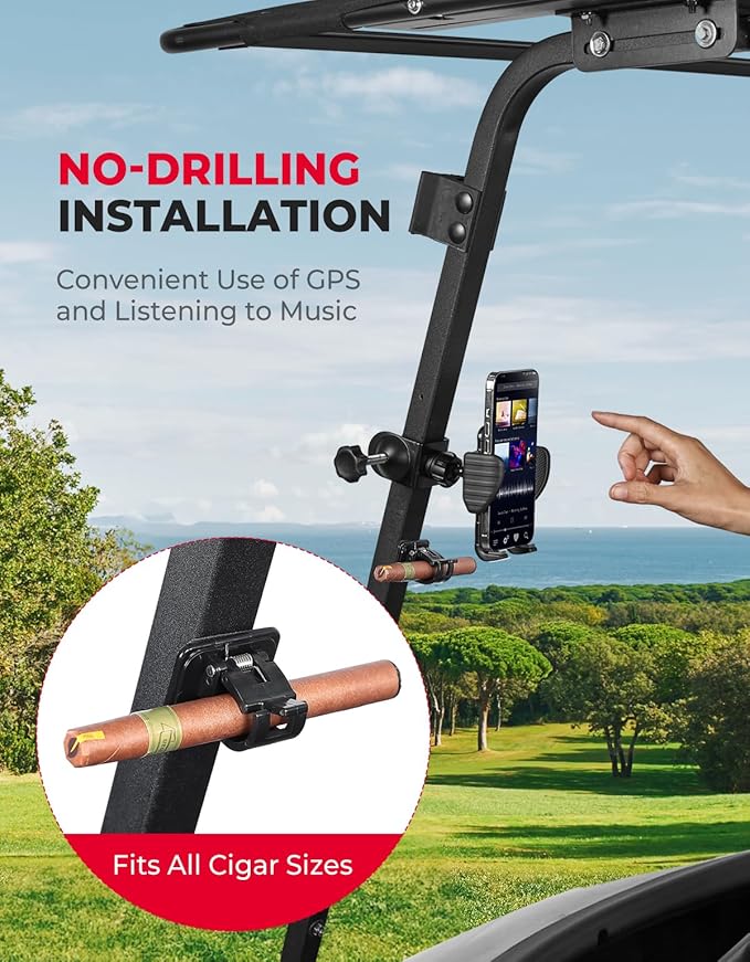 KEMIMOTO Golf Cart Phone Mount Versatile and Sturdy, Fits Square & Round Tubes 0.25-1.25inch 360 Degrees Adjustable Anti Vibration Universal Phone Holder Suitable for iPhone, Galaxy, Pixel