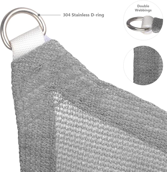 Eden's Decor Straight Flat-Edged Sun Shade Sail Rectangular 12' x 18' Grey - Image 2