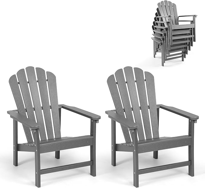 Oversized Stackable Adirondack Chair Set of 2, HDPE Fire Pit Chair | All-Weather by Mguio