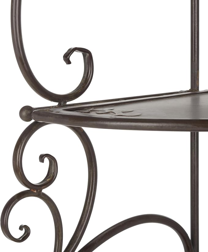 SAFAVIEH Outdoor Collection Turuca Rustic Brown Wrought Iron 4-Tier Corner Shelf - Image 4