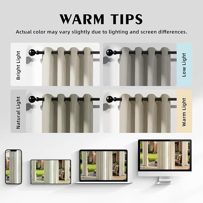 Set of 2 Outdoor Curtains for Patio Waterproof, Breathable Grommet Panels for - Image 5