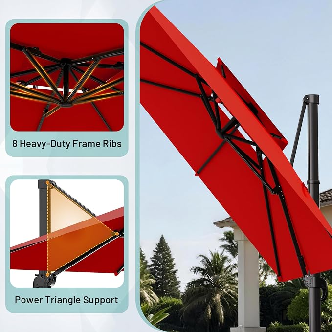 12×12 FT Double-Top Cantilever Patio Umbrella, Outdoor Umbrellas - Image 4