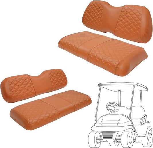 Golf Cart Front and Rear Seat Covers Waterproof and Sun Resistant Marine Grade Vinyl Leather Seat Cover Accessories for Club Car Precedent 2004+, Brown(4PCS)