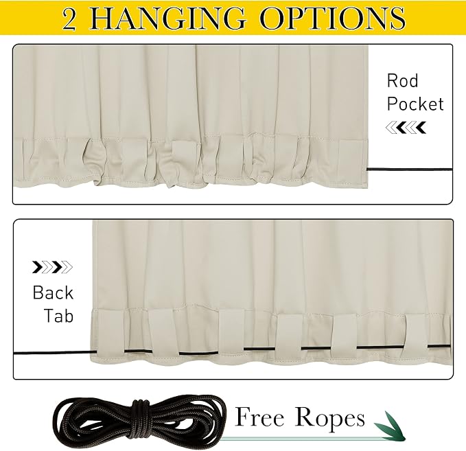 NICETOWN 2 Panels Thermal Outdoor Curtains Windproof W52xL72 Light Beige | - Image 3